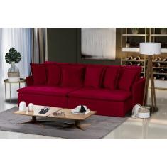 Sofá 5 Lugares Com Molas Retrátil E Reclinável Vermelho