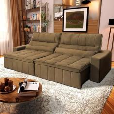 Sofá Retrátil Reclinável Supremo 2,30m Suede Velut Bege Molas no Assento - King House