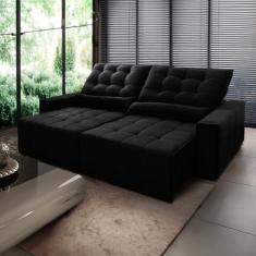 Sofá Retrátil Reclinável Alaska 2.30m Suede Velut Preto Molas no Assento - King House