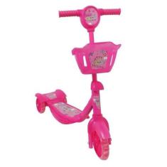 Patinete Infantil 3 Rodas e Cesta com Luz e Som BW-010 Brinkway, Rosa