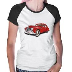 Baby Look Raglan Retro Classic Red Car - Foca na Moda, Branco, Preto, 