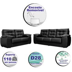 Conjunto Sofá Luxemburgo 3 E 2 Lugares 1,52m e 2,02m Courino Preto