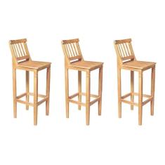 Kit 3 Banquetas Alta De Ripada Com Encosto Confort - Natural - Bege