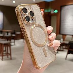 Capa de telefone de carga sem fio galvanizada de luxo para iPhone 14 13 12 11 Pro Max Plus Soft Bumper Glitter Cover, Gold, para iphone 11Pro