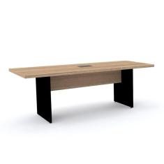 Mesa De Reunião Com Caixa De Tomada 200 X 90 Cm Pé Painel Pe40 Em Mdp Noce Naturalle Base Preta