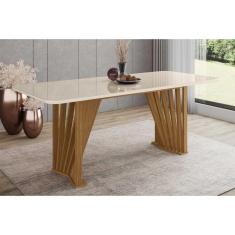 Mesa para Cozinha Adriana SC46 + Tampo Madeirado Vidro Curvo 200x80cm Nature/Off White - Henn