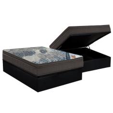 Cama Box Baú Casal: Colchão Molas Ortobom SuperPocket Fort Tech ISO + Base CRC Courano Black(138x188)