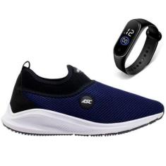 Tenis Masculino Calce Fácil Academia Leve Caminhada Conforto + Relógio-Masculino