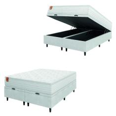 Cama Box Baú Colchão Casal Queen Molas Ensacadas Real 158x198x68cm Linho Branco Inducol - Suporta até 130kg por Pessoa
