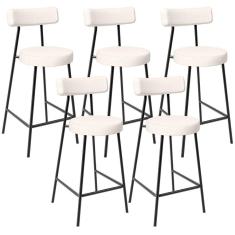 Kit 05 Banquetas Baixa Para Cozinha Sala De Jantar Bancada Milão L02 Linho Cru