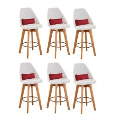 Kit 06 Banquetas Bege Claro E Almofada Sintético Vermelho