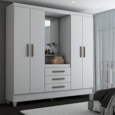 Guarda-Roupa Solteiro Capelinha 4 Portas 3 Gavetas com Espelho Flex Branco/Rosa - Panorama Móveis