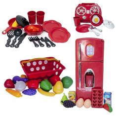 Kit cozinha infantil geladeira panela louça cooktop 42pç