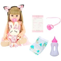 Boneca Bebê Reborn Loira Realista Coelhinho com Acessórios