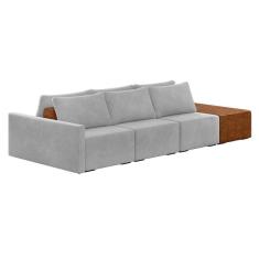 Sofá Ilha 3 Lugares Living 372cm Modulado Lary Veludo K01 Cor Cinza