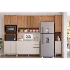 Cozinha Modulada Completa Divina 5 Peças 2 Aéreos + 1 Balcão + 1 Paneleiro + 1 Torre Quente C5p185 Freijó Off White