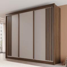 Guarda-Roupa Casal Dortmund 3 Portas 4 Gavetas Ripado 100% Mdf Savana/Off White - Pnr Móveis