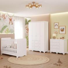 Quarto Bebê Completo Berço Americano Ben 3em1 Guarda Roupas 4 Portas C
