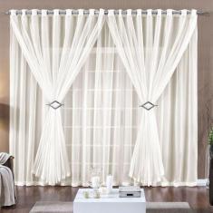 Cortina Paula 2,00M X 1,70M Palha Tecido Voal Leve Clean Para Sala Ou 