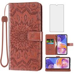 Capa de telefone para Samsung Galaxy A23 5G Capa carteira com protetor de tela de vidro temperado e couro de girassol capa flip fina suporte para cartão acessórios de celular Gaxaly A 23 23A (2022)