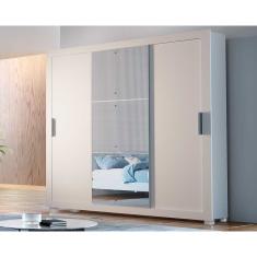 Guarda Roupa Casal 3 Portas de Correr e 4 Gavetas c/ Pés Veneza Luxo Branco - Rufato