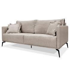 Sofá 3 Lugares 200cm Pés De Metal Vecchia S06 Linho Areia - Mpozenato