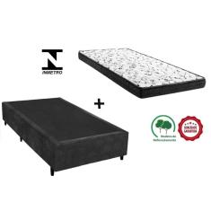 Cama Box Solteirão Preto Suede + Colchão Espuma D33 96x203x10