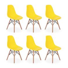 Conjunto 6 Cadeiras Charles Eames Eiffel Wood Base Madeira - Amarela -