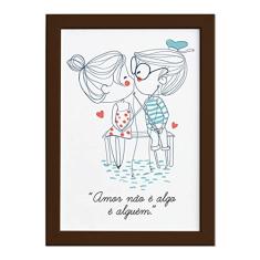 Quadro Frase Namorados Pescando Moldura Marrom 22x32cm