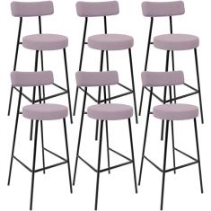 Kit 06 Banquetas Baixa Bar Cozinha Sala De Jantar Em Aço Milão L02 Suede Rosê - Lyam Decor