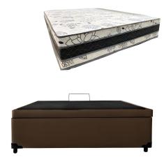 Cama Base Box Baú Casal Super Confort Sintético Marrom + Colchão Casal Super Confort D33  28x138x188