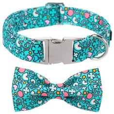 Maca Bates Coleira de cachorro com trevo com gravata borboleta para o dia de São Patrício coleira de cachorro com fivela de metal ajustável para cães pequenos, médios e grandes, confortável, macia,