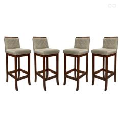 Kit 4 Banquetas Média para Cozinha Nice Madeira Matelassê Suede Bege CCS