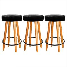 Kit 3 Banqueta Madeira Industrial Balcão Bar Courino Preto