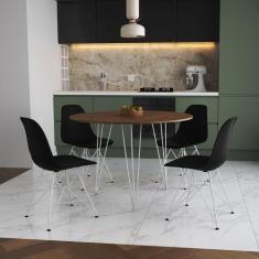 Mesa de Jantar Redonda 90cm Amêndoa Clips 3 Pés com 4 Cadeiras Eames E