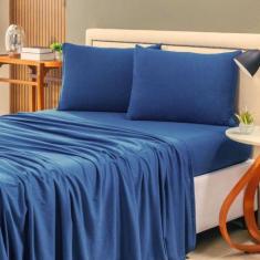 Jogo de Lençol Cama Casal 4 peças 100% Algodão Malha Penteada - Maluca