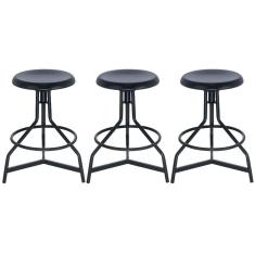 Kit 3 Banquetas Altas Cozinha Industrial Loft Aço Giratória York Preto