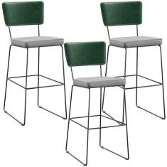 Kit 03 Banquetas Altas Bar Sala De Jantar Fixa Allana L02 Facto Verde 
