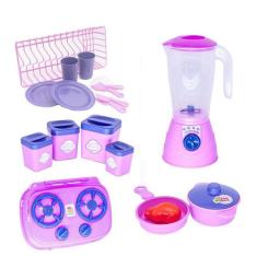 Kit Cozinha Menina Brinquedo Fogão Panela Liquidificador 18p - CLICKCO