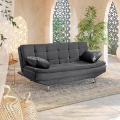 Sofá Cama Valencia 3 Lugares Reclinável Veludo Cinza - Star Confort, C