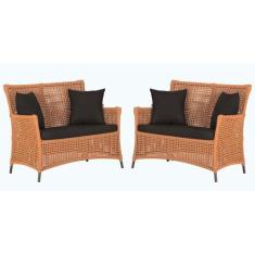 2 Sofás Área Externa Igapó Alumínio Pintura Marrom Corda Náutica Estof