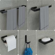 Kit Acessórios Para Banheiro Preto Fosco 5 Peças - Metalcromo