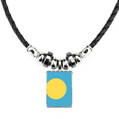 DIYthinker Colar com símbolo do país da Oceania Palau com pingente de corda de couro feito à mão