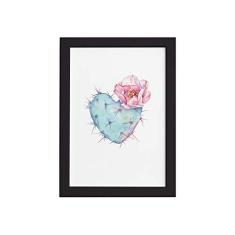 Quadro Cacto e Coração Moldura Preta 22x32cm