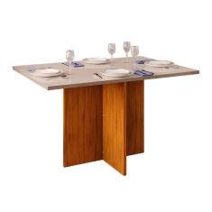 Mesa para Cozinha Hera + Tampo Madeirado Vidro Reto 120x90cm Freijó/Off White - DJ Móveis