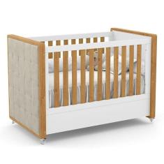 Berço Tutto New 100% MDF com Capitonê Cor Branco Soft/Freijó - Matic Móveis