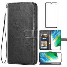Asuwish Compatível com Samsung Galaxy S21 FE Gaxaly S 21 FE 5G Capa carteira protetora de tela de vidro temperado e capa flip de couro com suporte para cartão capas de telefone para Glaxay S21FE5G UW