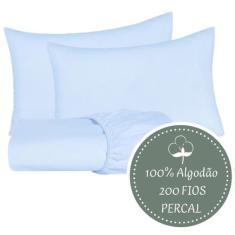Jogo de Algodão King Percal 200 Fios Lençol com Fronha Cores Neutras D