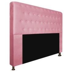 Cabeceira Estofada Brenda 195 cm King Size Com Botonê Suede Rosa Bebê 