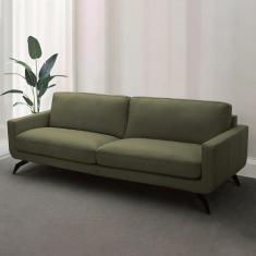 Sofá Decorativo Thalia 3 Lugares Sala De Estar 210cm Pés Em Aço Couro Fendi G88 - Gran Belo